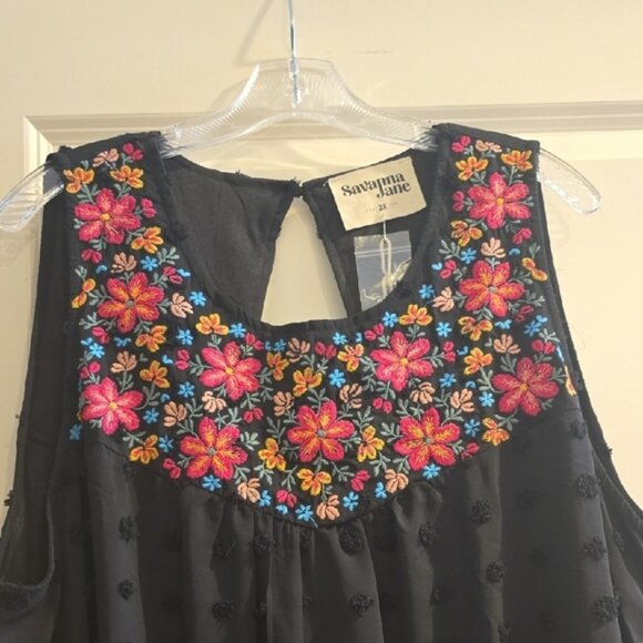 Savanna Jane Black Dress with Colorful Floral Embroidery - Picture 2 of 2